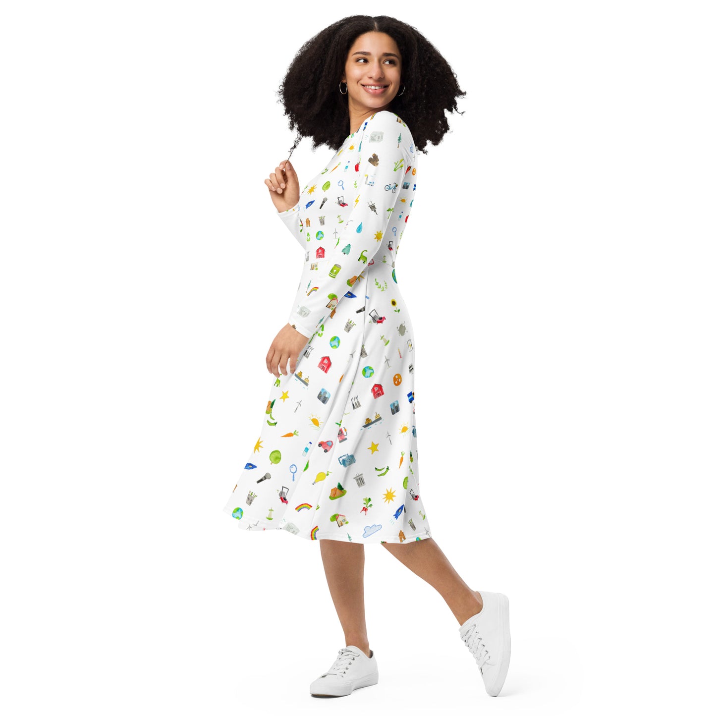 Climate Icons All-over print long sleeve midi dress