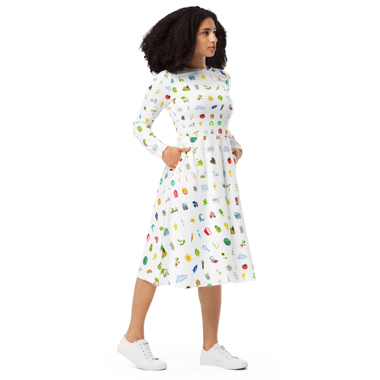 Climate Icons All-over print long sleeve midi dress