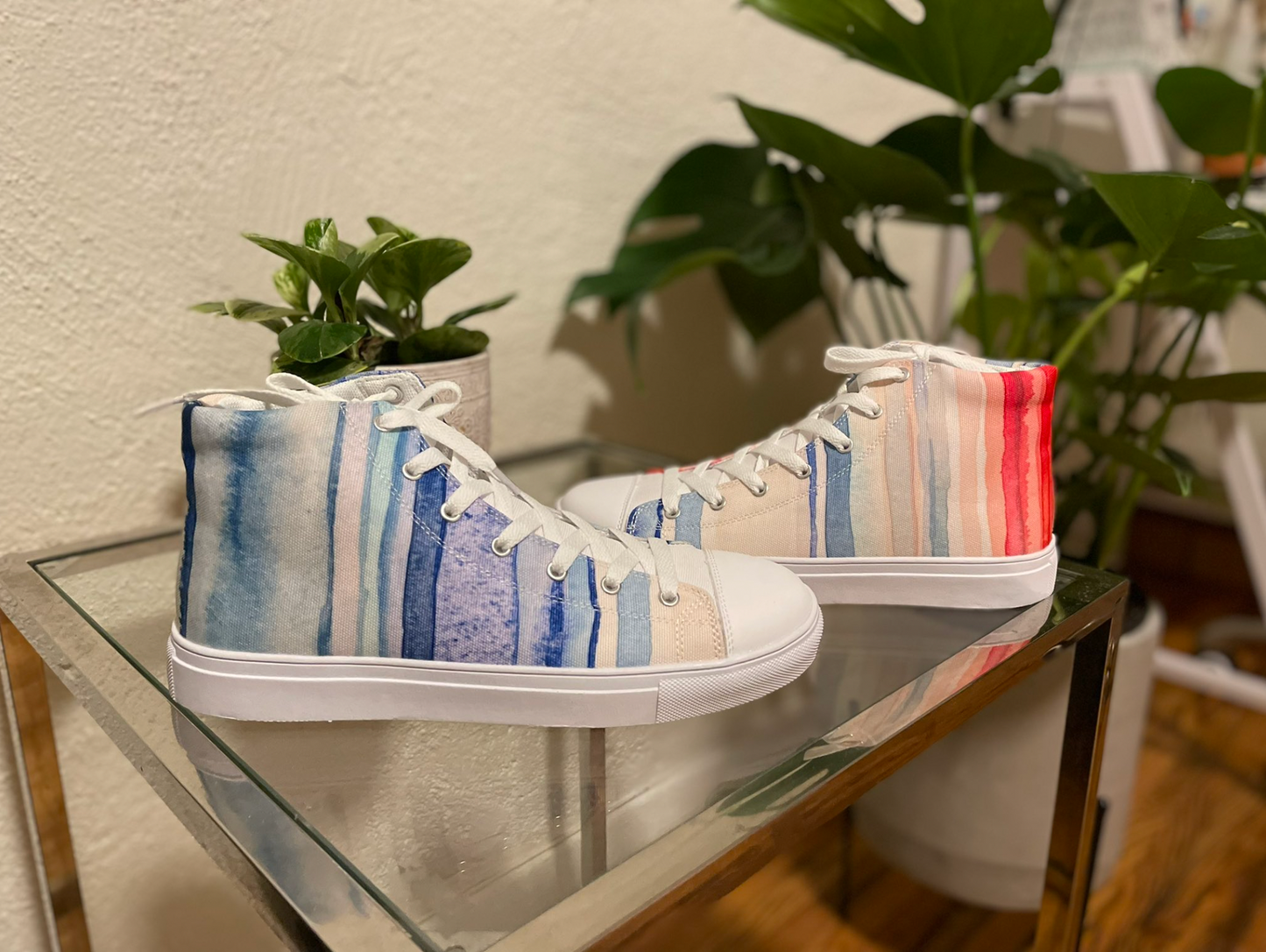 Climate Stripes Men’s high top canvas shoes