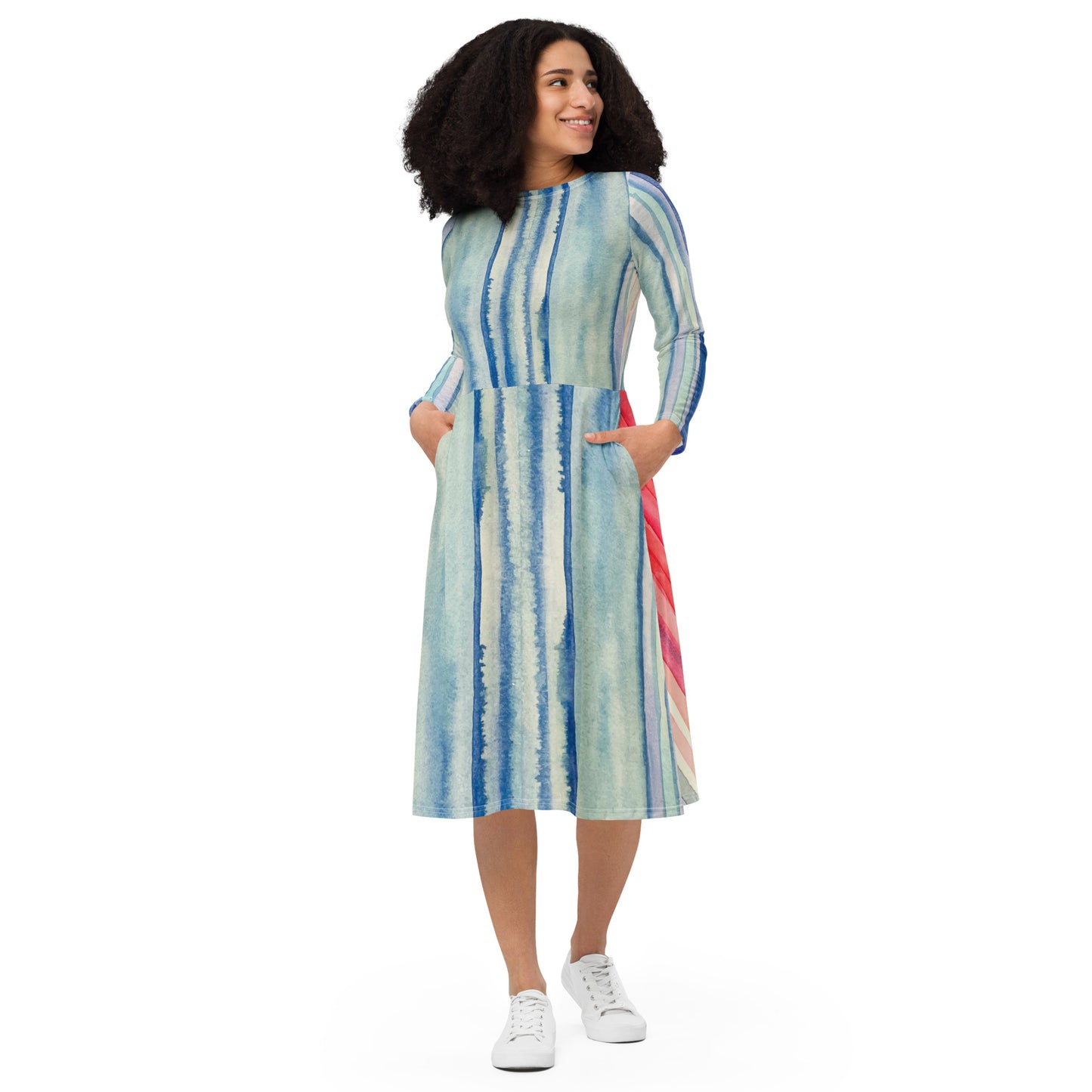 The White Square Neck Striped Midi Dress & Reviews - White - Dresses |  RIHOAS