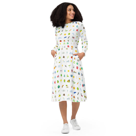 Climate Icons All-over print long sleeve midi dress